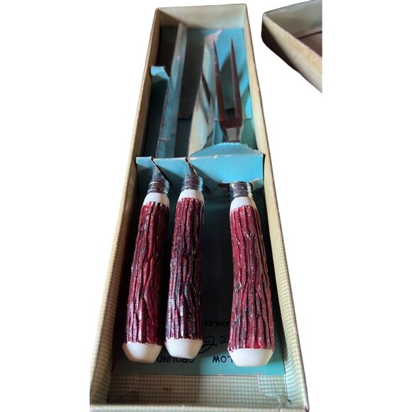 VINTAGE 3-Piece Hollow Ground Carving Set With Faux Stag Horn Handles - Picture 5 of 8